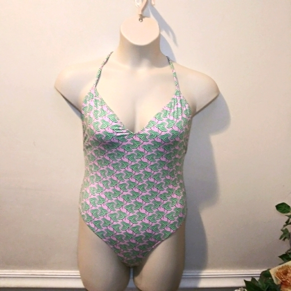 J. Crew Playa Key West One-Piece Pink & Green Beach Umbrella Print Swimsuit - Picture 3 of 13